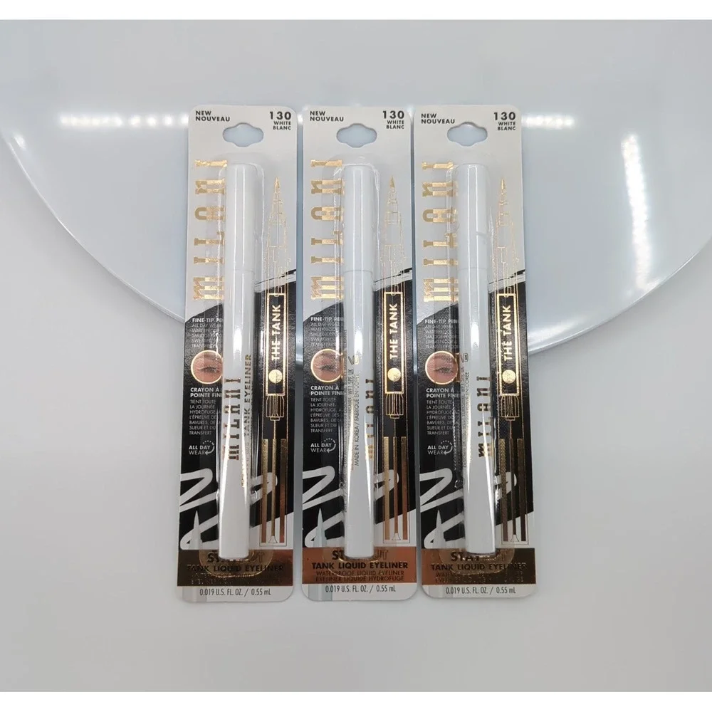 Milani Stay Put Tank‎ Liquid Eyeliner 130 White Blanc Waterproof Bundle of 3